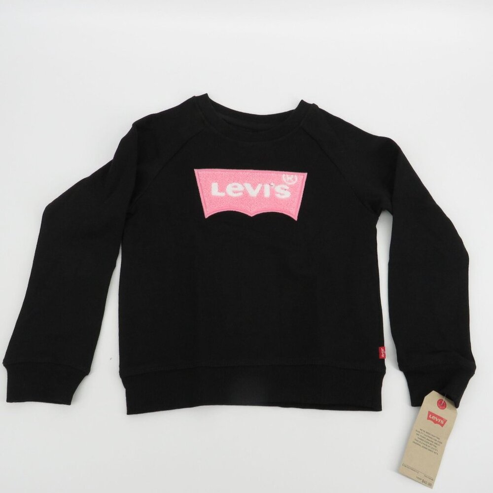 Levis Girl's Black Crewneck Sweatshirt Pink Logo Size 6 NWT $42